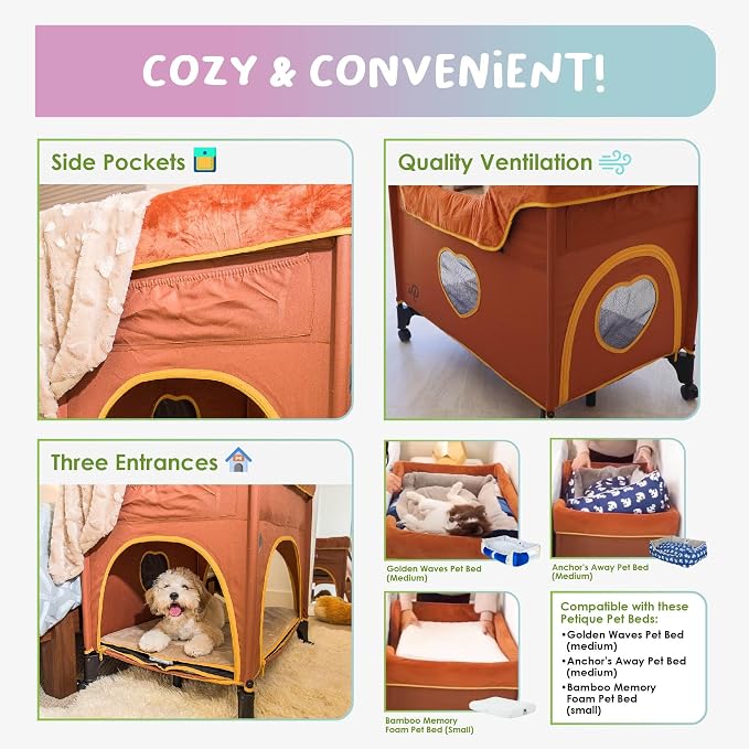 Petique Bedside Lounge Pet Bed, Bunk Bed for Medium Size Pets, Raised Lounge Bed for Cats & Dogs, Lion’s Den Design,Brown, 39.0"L x 22.5"W x 33.5"Th - Image 7