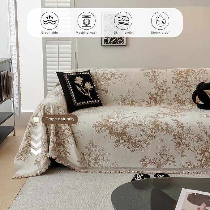 ROOMLIFE Couch Cover 3 Cushion Sofa, Washable Non Slip Furniture Sofa Protector Cover, Soft Chenille Sofa Slipcovers Sectional L Shape Dogs Couch Cover Throw Blanket with Tassels 71''X134'' - Image 2