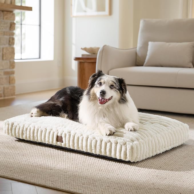 Bedsure ComfyFleece™ Fluffy Balanced Support XL Dog Bed for Crate,41x27 | Golden Ratio Chopped Foam & PP Cotton, Upscale Home Decor,Waterproof Liner, Removable Washable Cover, Nonslip Bottom,Cream by Unknown