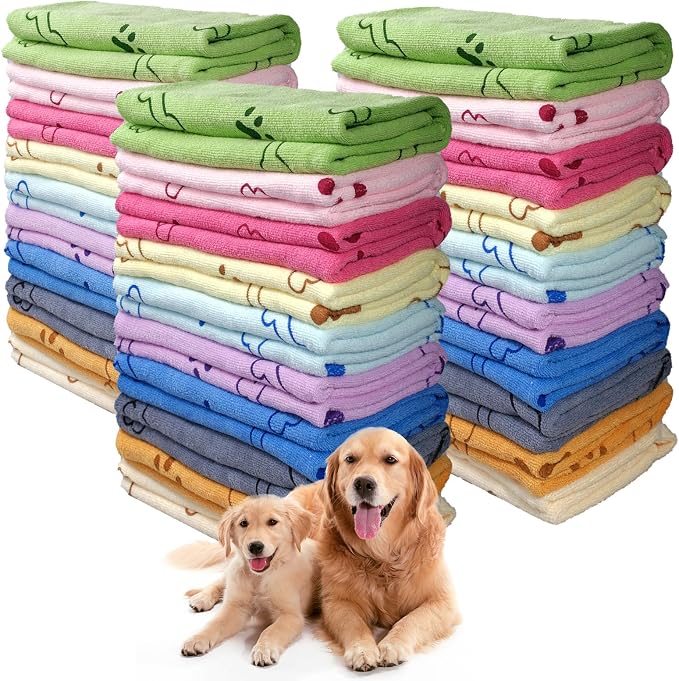 30 Pcs Dog Towels for Drying Dogs Bulk 20 x 40 Inch Quick Drying Pet Bath Towels Colorful Pet Grooming Towel Absorbent Microfiber Towel for Small Medium Large Dog Puppy Cat (Multicolor) by SENONAPO