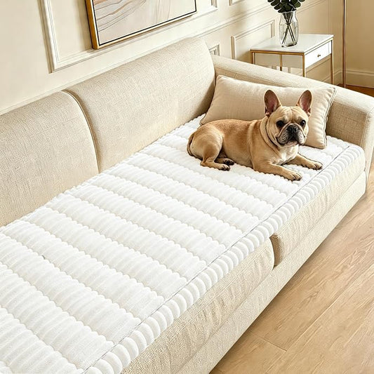 Couch Cover for Dogs Washable,Non Slip Fuzzy Durable Pet Friendly Cozy | Soft Slipcovers for 3 Cushion Sofa Cover,Plush Thick Protector Fits Mat Bed Leather & Fabric Couches (White 27.6"x59") by CoSofSLIP