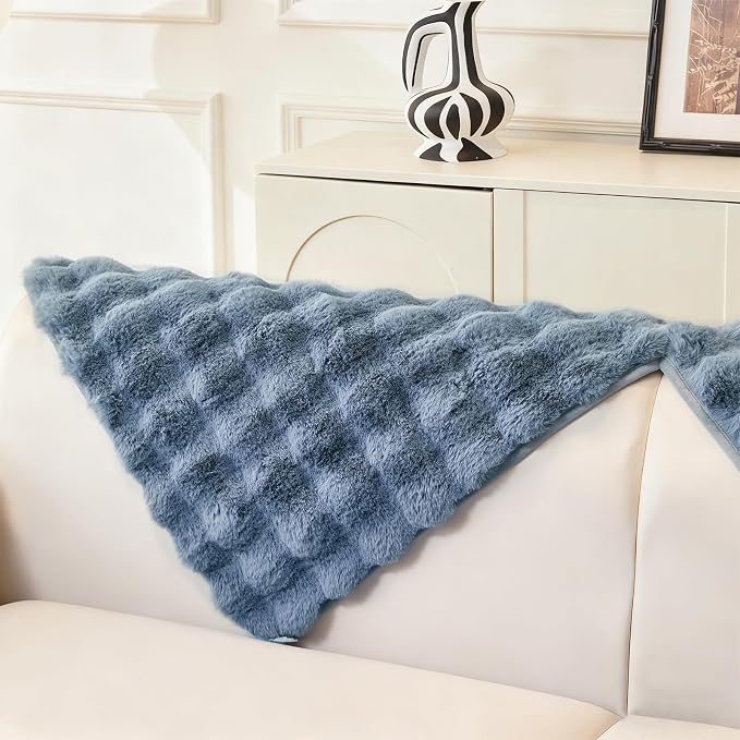 DREAMINGO Faux Fur Couch Backrest Cover, Soft Plush Sofa Covers for Pet Washable, Non Slip Furniture Protector for 2-3 Cushion Couch Sofa, 35.4x35.4 Inch, Blue by DREAMINGO