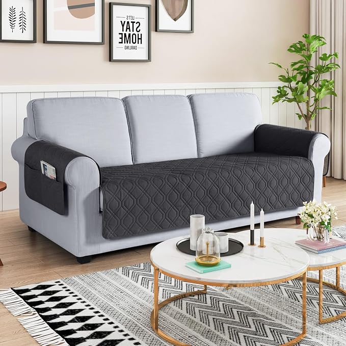 VANSOFY Waterproof Couch Cover for Pets, Charcoal Gray, 67.3" | Non-Slip, Washable, Utility Pockets, Pet Friendly, Furniture Protector Slipcover for 3 Cushion Couch - Image 2