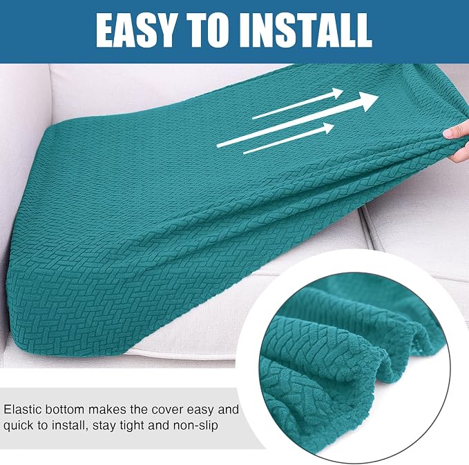 Smiry Waterproof Couch Cushion Covers, Non Slip Seat Cushion Covers | Stretch Jacquard Sectional Sofa Slipcover, Washable Elastic Furniture Protector for Pets, Kid, 3 Pieces, Peacock Green - Image 4