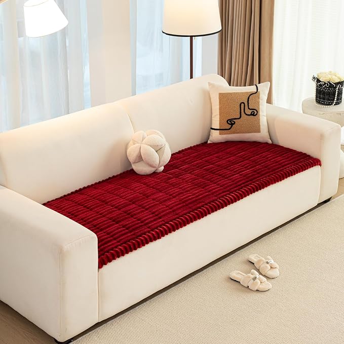 Christmas Faux Fur Plush Dog Couch Cover, 3D Stripe Fuzzy Sofa Covers, Non-Slip Fluffy Dog Bed Cover Pet Blanket, Washable Furniture Protector for Puppy Cat (Red,35"x70") - Image 3