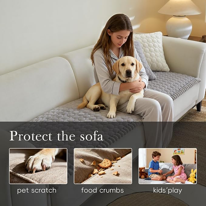 Circular Grid Couch Cover for Dogs Washable - Non Slip Thick Soft Pet Sofa Protector for 3 Cushion Couch Large Silicone Particles Furniture Mat for Cats Sectional Slipcovers - Image 3