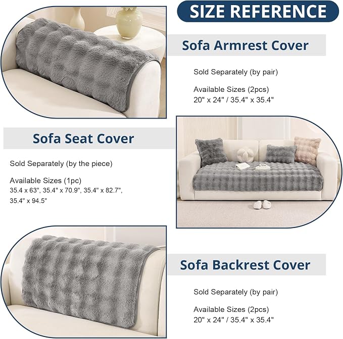 OstepDecor Faux Fur Couch Covers for Sofa, Soft Plush Sofa Covers Washable | Non Slip Dog Couch Protector, Pet Hair, Dirt & Wear Protection, Fits Sofas, Loveseats & Sectionals, 35.4" x 82.7", Grey - Image 3