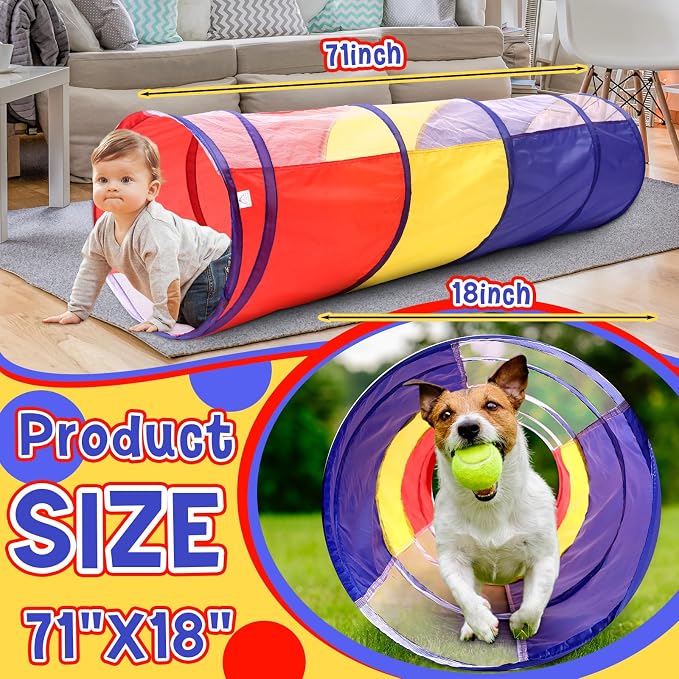 Simgoing 4 Pcs Multicolored Play Tunnel for Kids Crawl and Explore Tent 6ft Pop up Baby Crawl Play Tunnel with See Through Mesh Sides for Toddler Indoor Outdoor Crawling Game - Image 2