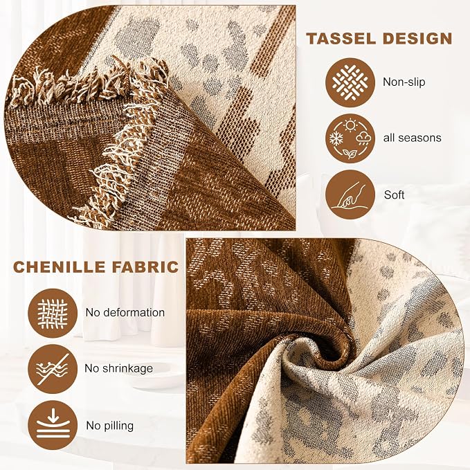 ROOMLIFE Boho Couch Covers for Sofa Washable for 2 Cushion Couch Chenille | Furniture Protector Sofa Couch Cover for Dogs, Soft Breathable Sofa Slipcover, Couch Throw Blankets with Tassels 71''X118'' - Image 3