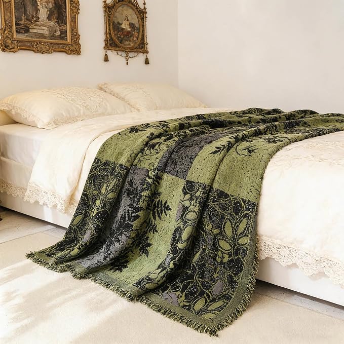 STACYPIK Vintage Patchwork Couch Covers for Pets Jacquard Green Sofa Cover | Boho Botanical, Pet Friendly, Furniture Protector for 2 Cushion Couch, Multi-Use Loveseat Couch Throw Slipcover-71X118IN - Image 9