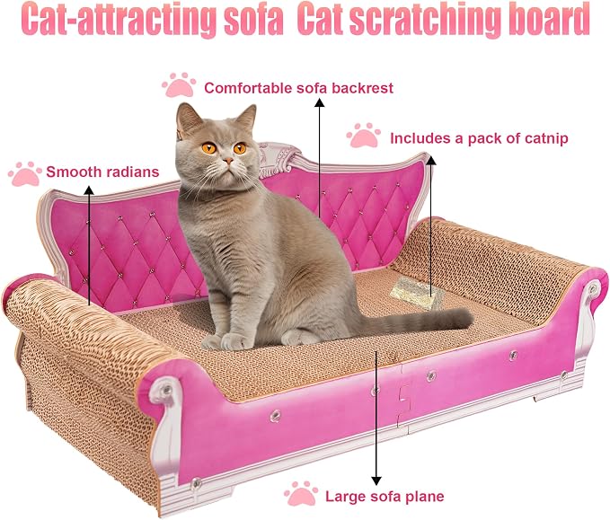 COOZMENT Scratching Sofa, Couch Shaped Thick Scratching Cardboard, Lounge Bed for Indoor Rest&Play, Sofa Scratcher Pad (Pink, 27.6" L X 12.4" W X 11.8" H) - Image 5