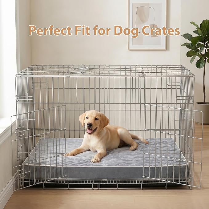 WNPETHOME Orthopedic Waterproof Dog Bed Medium for Comfy Sleeping | Washable Medium Pet Bed with Removable Cover, Multi-Needle Quilting Dogs Crate Bed Light Grey 30x20 Inch - Image 7