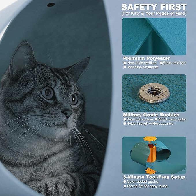 Cat Tunnel, Cat Cave for Indoor Cats Bed,Scratch Resistant Cat Toys for Medium Large Cats Hide and Seek Toy (Peacock Blue) - Image 4