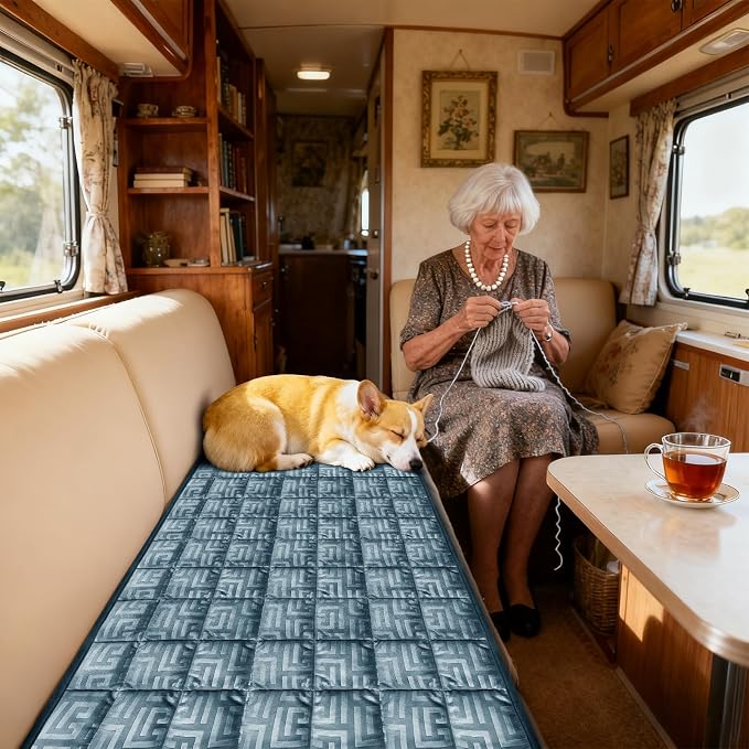 Paw Cart Couch Cover Caravan Quilted Sofa Topper Greek Key Pattern Washable Non Slip Soft Pet Protector for Any Type of Couch (Dark Teal,W 63“ x D 35” 1 Piece) by ZYXFYY
