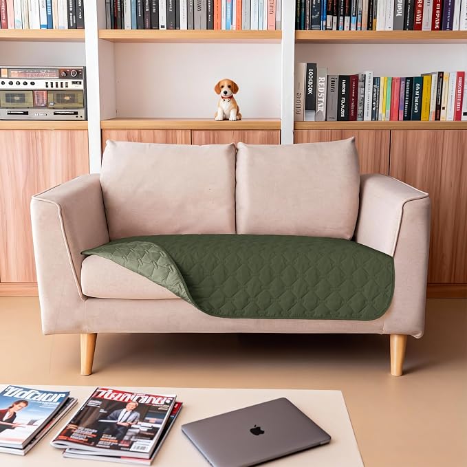 gogobunny 100% Double Sided Waterproof Dog Blanket Soft Pet Bed Cover Reversible Protect Furniture Couch Sofa Car for Puppy Large Dog Cat (Dark Olive/Light Olive, 32x53 Inch (Pack of 1)) - Image 8