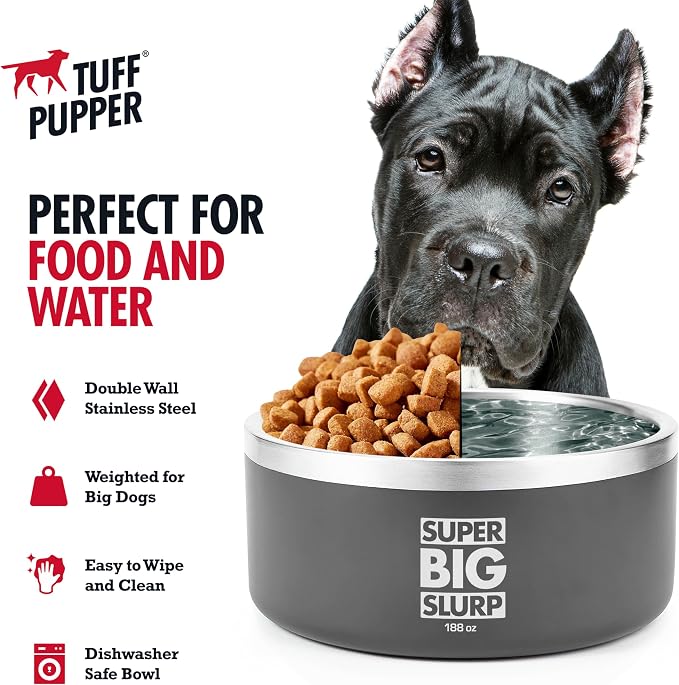 Tuff Pupper Heavy Duty Insulated Dog Bowl | Double Wall Stainless Steel Dog Food Dish | Non-Slip Spill Proof Dishwasher Safe Cat Bowl | Water Dish for Feeding Large Medium Small Pets (188oz, Grey) - Image 4