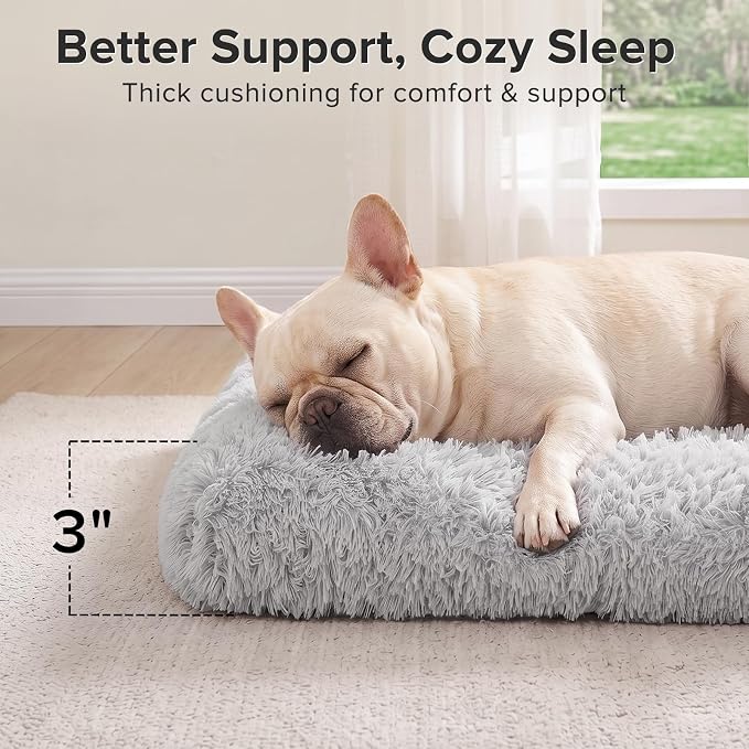 JOEJOY Dog Bed Crate Pad, Deluxe Plush Washable Dog Beds Fulffy Soft Kennel Pad Anti-Slip Pet Sleeping Mat for Small Dogs, 23" x 18", Grey - Image 3