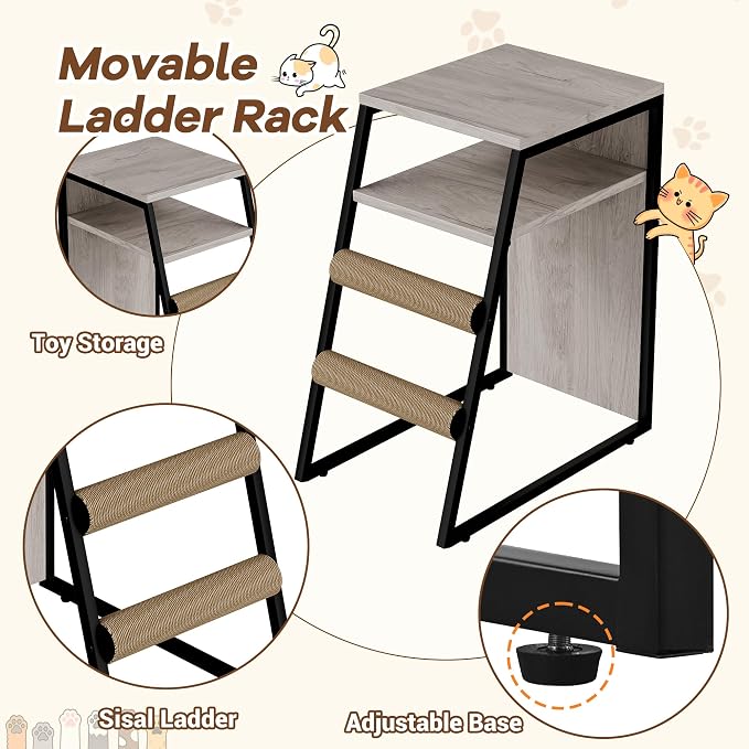 GarveeLife Cat Litter Box Enclosure with Doors, Double Cat House with Storage Space, Enclosed Litter Box Furniture with Ladder, Grey - Image 3