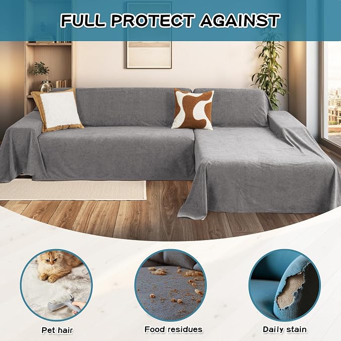 MYSKY HOME Sectional Couch Cover for Dogs, 2 Pieces Couch Covers for L Shape Sofa, Sofa Cover Washable, Furniture Protector Chaise Lounge Cover for 2-3 Cushion Couch(71"x118"+71"x118", Dark Grey) - Image 4