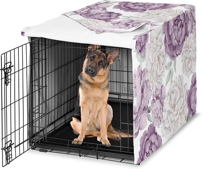 Sweet Jojo Designs 48in. Large Dog Crate Cover (Purple Boho Floral) for Girls Pet Cage, Kennel Covers (Shabby Chic, Bohemian, Vintage, Garden, Watercolor, Flower, Nature, Elegant, Pastel, Lavender) by SweetJojoDesigns
