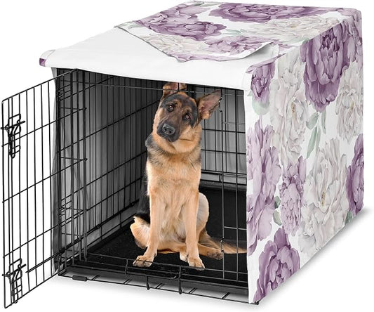 Sweet Jojo Designs 48in. Large Dog Crate Cover (Purple Boho Floral) for Girls Pet Cage, Kennel Covers (Shabby Chic, Bohemian, Vintage, Garden, Watercolor, Flower, Nature, Elegant, Pastel, Lavender) by SweetJojoDesigns