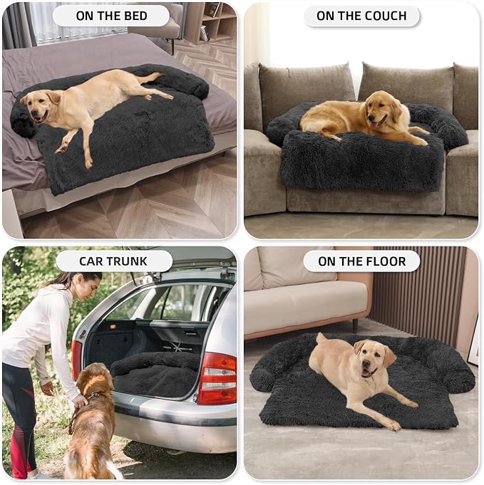 GGIB Calming Dog Bed Fluffy Plush Dog Mat for Furniture Protector with Removable Washable Cover for Large Medium Small Dogs and Cats (Extra Extra Large, Dark Grey) - Image 6