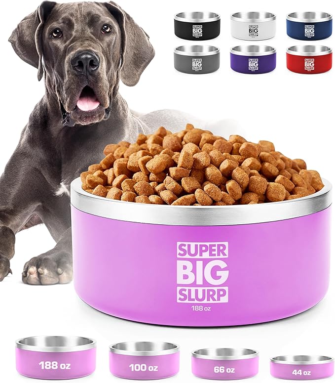 Tuff Pupper Heavy Duty Insulated Dog Bowl | Double Wall Stainless Steel Dog Food Dish | Non-Slip Spill Proof Dishwasher Safe Cat Bowl | Water Dish for Feeding Large Medium Small Pets (188oz, Pink) by TuffPupper