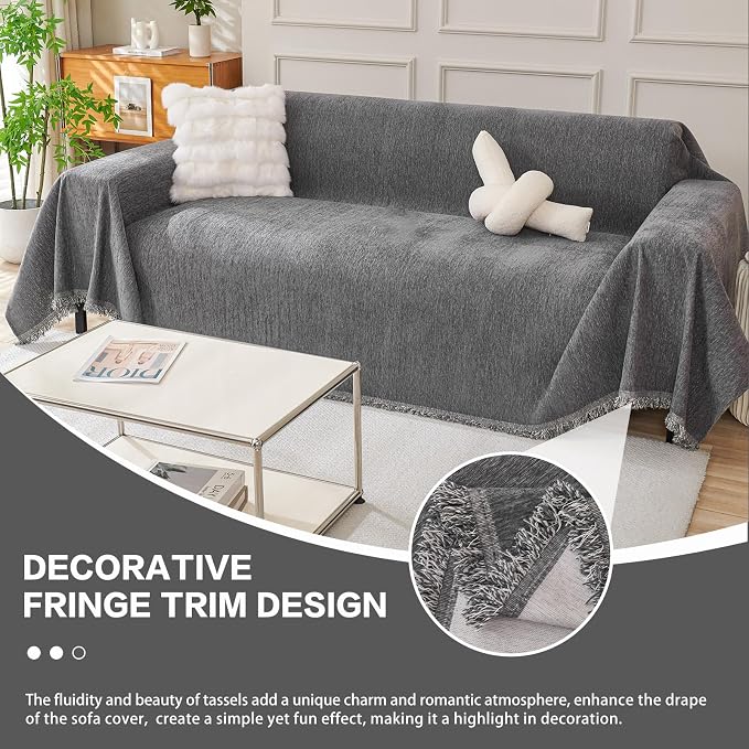 DREAMINGO Sofa Covers Washable Thick Chenille Couch Cover for 3 Cushion Couch Sofa Multi-Use Couch Cover Blanket Modern Pet Furniture Protector Sectional Couch Slipcover 71"x150", Dark Grey - Image 5