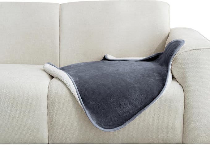 gogobunny Waterproof Pet Blanket for Small Dogs and Cats, Reversible Sherpa Fleece Soft Plush Throw for Couch Protection, Washable Furniture Protector (Dark Grey, 30x30 inches) by gogobunny