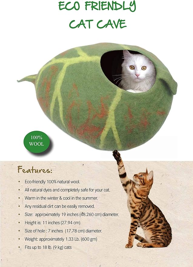 Deluxe Felt Cat Cave Bed, Eco-Friendly Handmade 100% Natural Wool Cat Bed Cave, Makes Great Covered Cat House or Cozy Cat Hideaway, Wool Cat Caves for Indoor Cats and Kittens (Lotus/Red) - Image 4