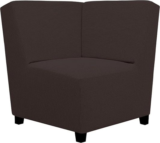 Easy-Going Stretch Soft Sectional Corner Sofa Couch Slipcover Chocolate | 1-Piece Sofa Cover Furniture Protector with Bottom For Kids, Pet, Spandex Jacquard Machine Washable for Living Room by Easy-Going