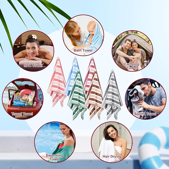 SmoothNovelty 18 Pack Microfiber Bath Towels Bulk 27'' x 60'' Oversized Size Bath Towel Highly Absorbent Extra Large Soft Drying for Beach Shower Summer Salon Sport Gym Party (Stripes,Neutral) - Image 7