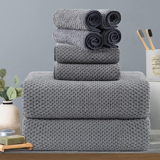 8-Piece Gray Bath Towels Set,2 Oversized Large Bath Towels Sheet,2 Hand Towels and 4 Washcloths - 600 GSM Soft Luxury Towel Set,Highly Absorbent Quick Dry Towel Collection for Bathroom,Hotel and Spa by Hailea
