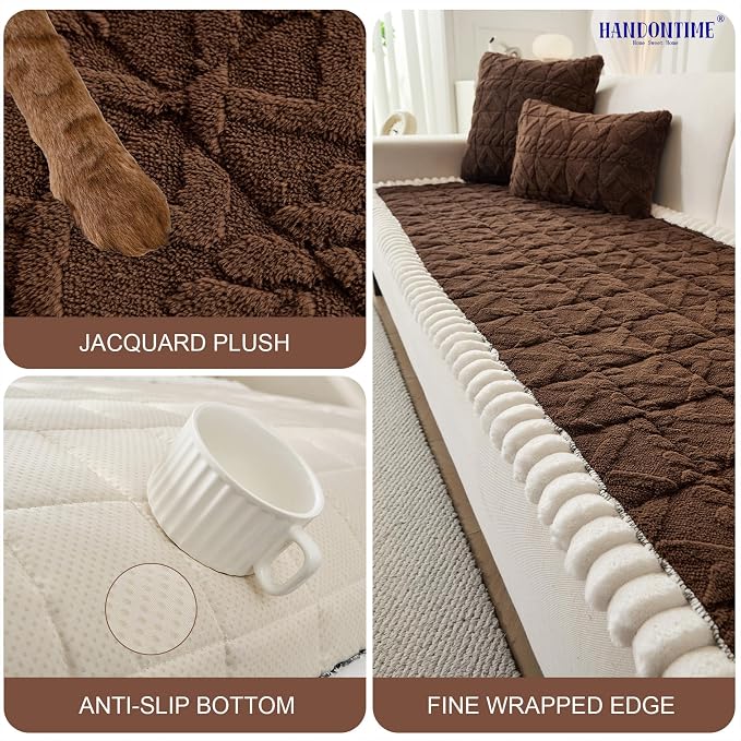 HANDONTIME Funny Fuzzy Couch Protector for Dogs Washable Jacquard Geometric Dog Sofa Cover Plush Couch Covers for Pets Non-Slip Durable Comfortable Pet Furniture Cover (Charcoal, 27.6" x 82.7") - Image 3