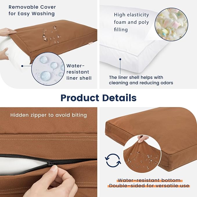 Miguel Durable Canvas Dog Bed for Large Medium Pet Outdoor Dogs Pad 14 Ounce Canvas Dog Pillow Waterproof with Removable Washable Cover,40 x 30 inch,40 x 30 inch, Caramel - Image 4