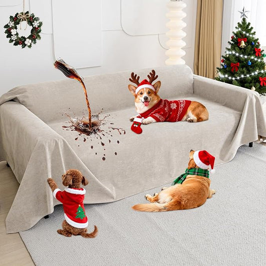 Loiion 100% Double-Sided Waterproof Dog Sofa Cover - Anti-Slip, Leakproof Couch Cover, Pet-Friendly Couch Protectors for Puppy, Large Dog, Kids and Pets 118"X71" Almond by Loiion