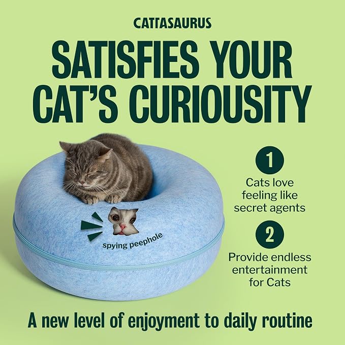 Cattasaurus Peekaboo Cat Cave Donut for Multiple & Large Cats up to 30-45 lbs, 3-in-1 Self Warming Cat Bed, Tunnel & Scratcher for Indoor Cats, Washable & Detachable Small Dog Bed (Blue, Large) - Image 6