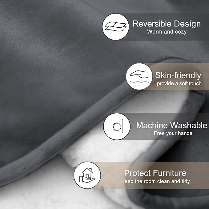 gogobunny Waterproof Bed Blanket, Reversible Sherpa Fleece Throw Blanket for Dog Puppy Cat, Furniture Cover Protects Bed Couch Sofa from Liquid Pee and Pet Fur (Dark Grey, 25x35 inches) - Image 3