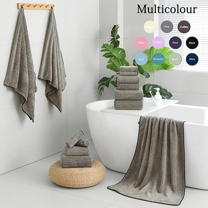 Ycosy 18 Piece Bath Towels Set,100% Microfiber Family Bathroom Towel with Hanging Loops-6 Bath Towels,6 Hand Towels,6 Washcloths,Quick Dry Highly Absorbent Shower Towel for Bathroom,Hotel,Spa-Brown - Image 5