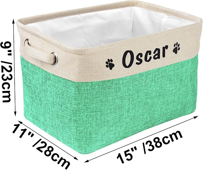 PET ARTIST Collapsible Dog Toy Storage Basket Bin with Personalized Pet's Name - Rectangular Storage Box Chest Organizer for Dog Toys,Dog Clothing,Dog Apparel & Accessories-Green - Image 3