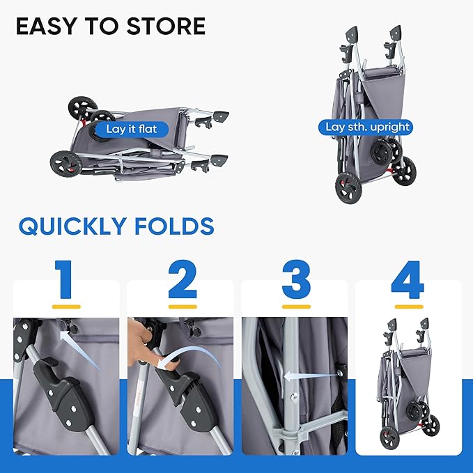 NEWBULIG 3 Wheel Pet Stroller for Dogs and Cats, Foldable, Lightweight and Durable, Ideal for Small to Medium Pets, Includes Storage Basket and Cup Holders