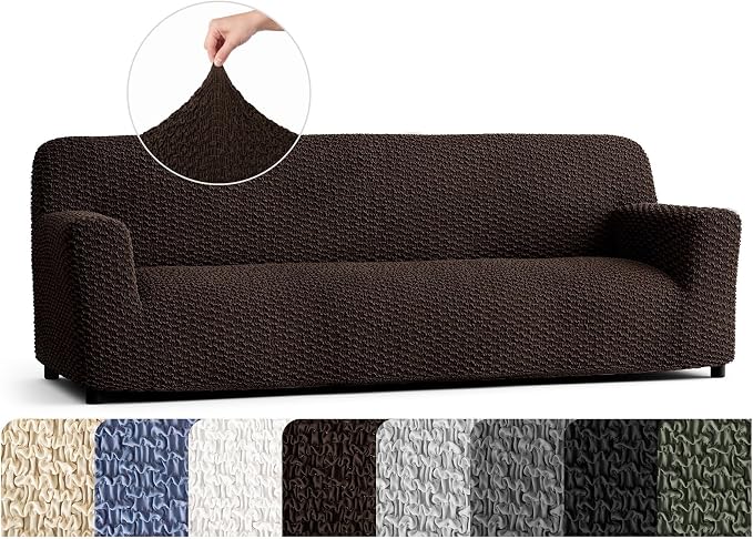 PAULTO BY GA.I.CO. Stretch Sofa Slipcovers – Soft Elastic Fabric Couch Cover for Armchair Loveseat 3-Seater & 4-Seater Sofa Cover – Non-Slip Furniture Protector Washable - Dark Brown (86"-120" Wide) by PAULATOBYGAICO