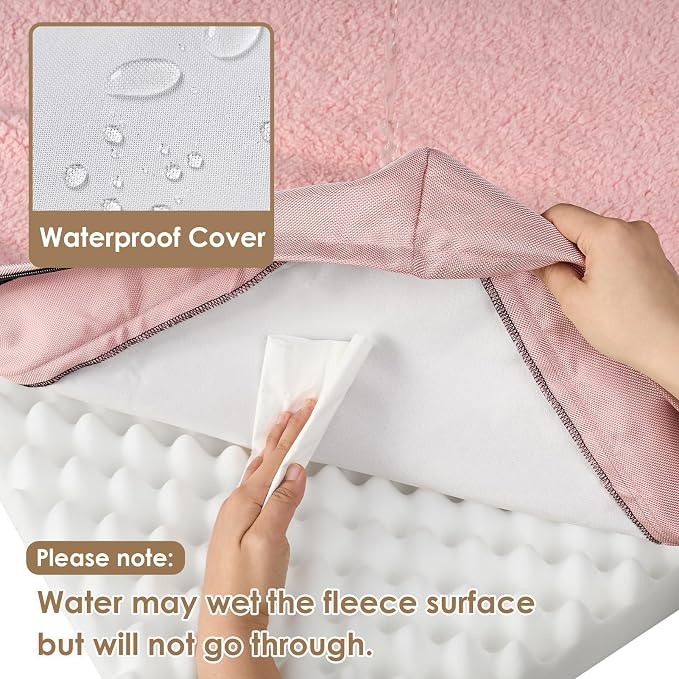 EHEYCIGA Orthopedic Dog Bed Large with Removable Washable Cover, 50IN Pink | Egg Crate Foam Support, Durable Oxford fabric, Non-Slip Bottom, Machine Washable, Soft Waterproof Plush Pet Bed Mat For Crate - Image 5