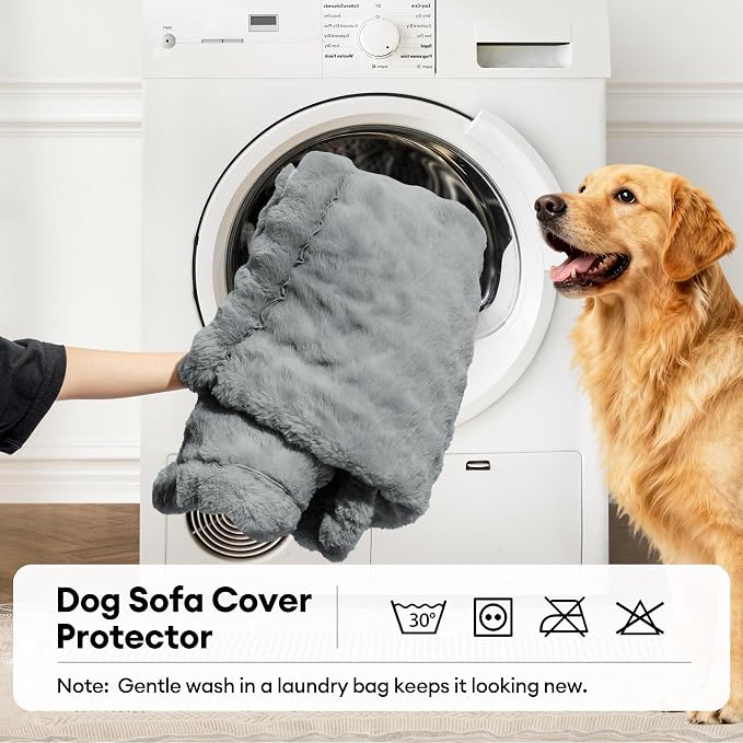 Couch Covers for Dogs, Non-Slip Pet Sofa Cover 27.6"×70.9" Grey | 300gsm Thick Quilted Padding, Faux Rabbit Fur Machine Washable, for Small 3-Seater/Large Loveseat - Image 6