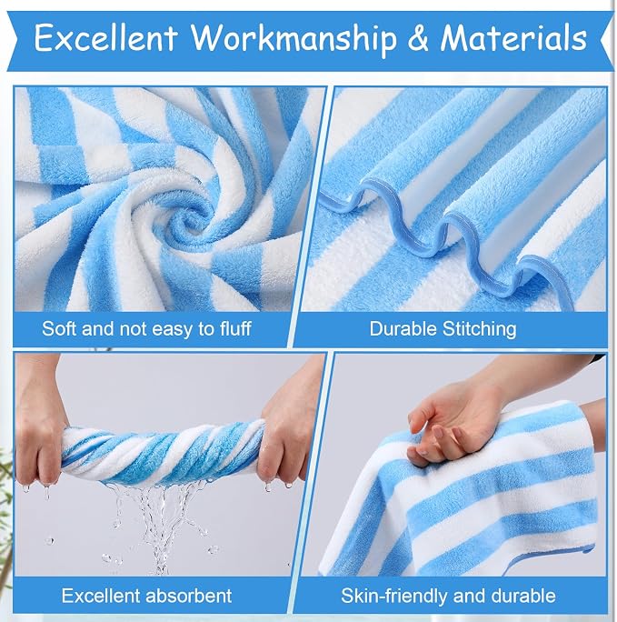 SmoothNovelty 20 Pack Microfiber Towels Bulk 4 Oversized Bath Towel 35 x 70 inch 4 Hand Cloth 12 Washcloth Large Soft Highly Absorbent for Beach Shower Bathroom Pool Salon Hotel (Blue,Stripe) - Image 3