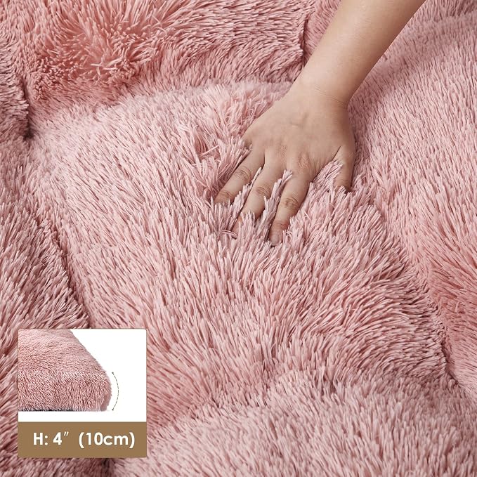 EHEYCIGA Fluffy Dog Crate Bed, Plush Extra Large Dog Pillow, Pink | Xlarge Calming Anti Anxiety Plush Faux Fur Mat for Large size dogs, Washable Soft Warm Dog Pad with Non-Slip Bottom - Image 5