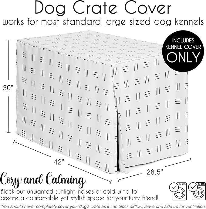 Sweet Jojo Designs 42in. Medium/Large Dog Crate Cover (White and Black Boho) Pet Cage, Kennel Covers (Mudcloth, Black & White, Bohemian, Modern, Minimalist, Southwest, Mud Cloth, Hatch, Neutral) - Image 5