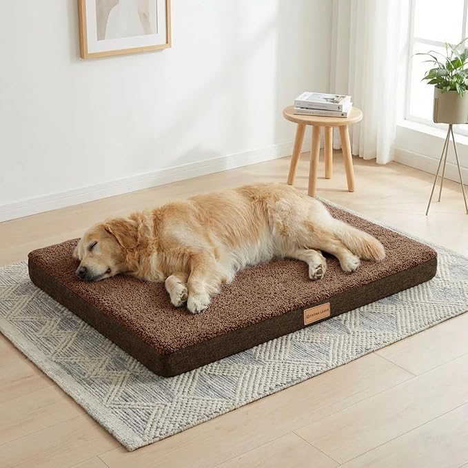 Patas Lague Orthopedic XL Dog Bed Large Sized Dog 48''X30'', Soft Waterproof Egg Crate Foam Large Pet Crate Beds Mat with Removable Washable Cover and Non-Slip Bottom, Brown by PatasLague