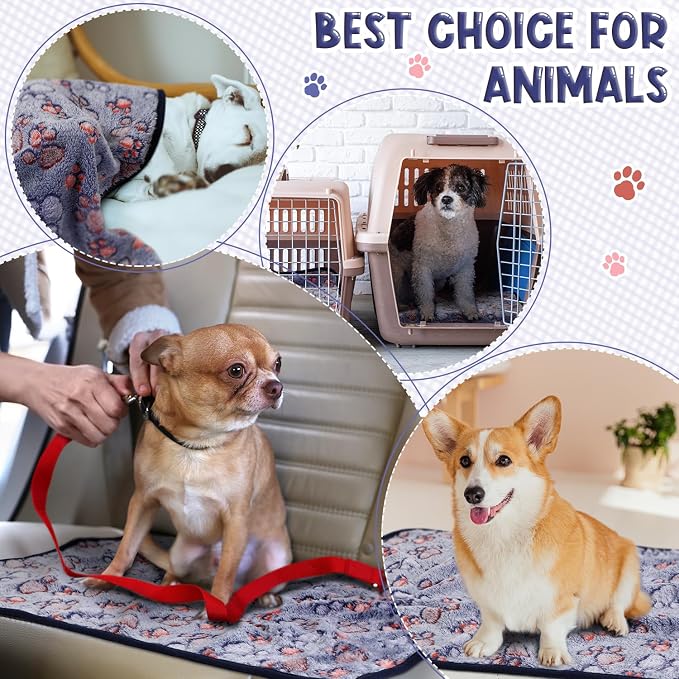 Tatuo 4 Pack Fleece Dog Blankets for Puppy Cats Multi-Size Sleep Mat for Pet Guinea Pig Soft Washable Warm Crate Bed Puppy Teething Toys Print Pattern Blanket Indoor(Blue,24 x 16 Inch,Paw) - Image 2