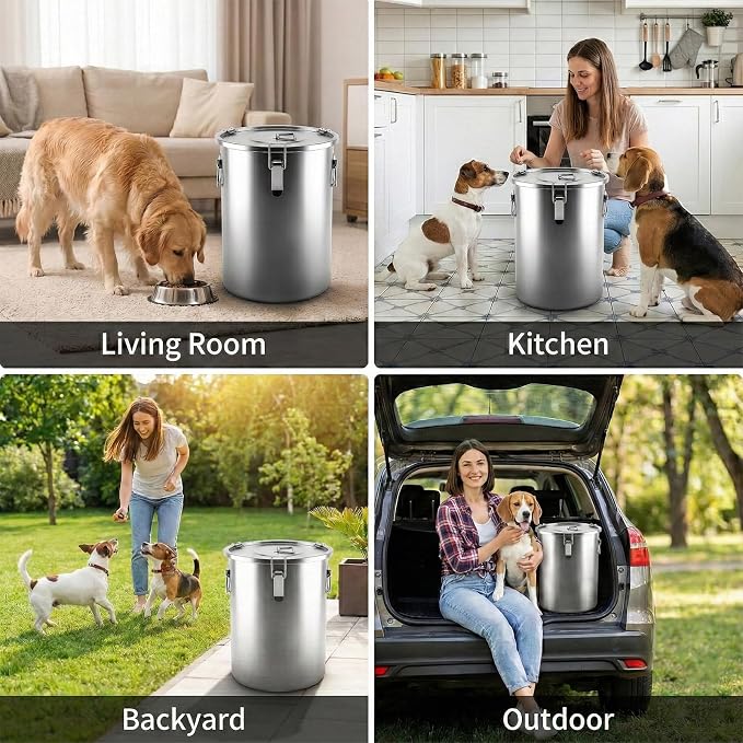 304 Stainless Steel Dog Food Storage Container, 25LB/30LB Airtight Pet Food Container with Locking Lid & Silicone Seal, Large Metal Food Storage Bin for Dry Dog/Cat Food, Rice, Flour (25 LBS) - Image 6